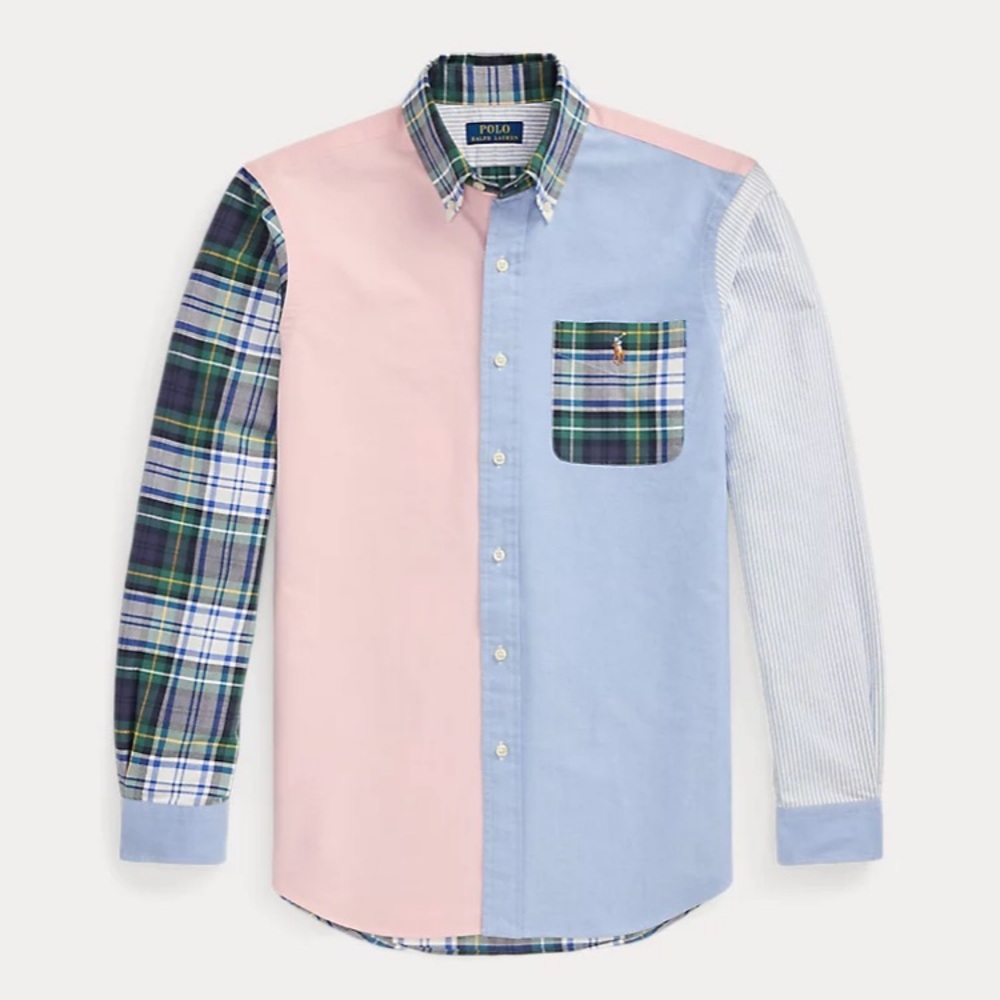 Ralph Lauren Oxford cloth shirt patchwork and plaid blue pink size XXL - Picture 2 of 7